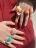 Bröllopsringar Transparent harts Akryl Geometrisk hjärta Färgglad tecknad film för kvinnor Girls Candy Color Handmålade knuckleringsmycken