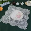 Nappe de Table brodée en dentelle, Poly blanc, crochet, pompon, couture à la main, perle carrée, tapis rond, couverture de chemin, MF048