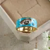 Anéis de casamento Luxury Crystal Zircon Big Eye Ring aqua azul vermelho Abertura branca Party Antique Gold Color para homens homens Halloween presentes