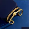 Браслет с открытым вырезом Banshee Greece Meander Pattern Medusa Portrait 18K Gold Plated Women Medusa Bracelets Designer Jewe Dhceb