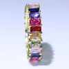 Rings de cluster Super Deal 2023 Jóias de luxo 925 Silvergold Princess Cut Multi Color 5A CZ anel de casamento para mulheres