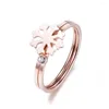 Wedding Rings Fashion Rose Gold Color Snowflake & Cubic Zirconia Set For Women Stainless Steel Ring Jewelry R18007