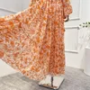 Casual jurken 2023 Leerhoogte Hoogwaardige Folouncing Ruffles Off Schouderprint Beach Style Long Lady Dress