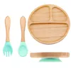 Copos pratos utensils bopoobo 3pcs/conjunto Baby Bamboo Sucker Plates Fork Spons Conjuntos de colher de mesa não deslizantes Pratos de alimentação infantil BPA Drop livre 230130