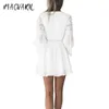 Casual Dresses Women's A Line Short Mini White Black Red Long Sleeve Solid Color Ruffle Patchwork Chiffon Spring Summer Slim V Neck 230131