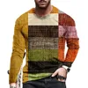 T-shirts pour hommes Color Block T-shirts imprimés en 3D Printemps Eté Imitation Coton Lâche Col Rond Manches Longues Tops Décontractés T-shirts Surdimensionnés 230131