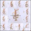 Keychains Lanyards 26 알파벳 패션 편지 키 푸브 쥬얼리 여자 소녀 소녀 간단한 블링 크리스탈 키링 전화 가방 액세서리 p3 dhxll