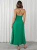 Robes décontractées Spaghetti Strap Back Criss-cross Sexy Summer Cut Out Women Dress 2023 Fashion Beach Maxi Long Slit Sundress Green Holiday