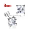 Stud Square Cz Zircon Boucles D'oreilles Pour Femmes Hommes 5Mm8Mm Petit Sier Rose Couleur Boucle D'oreille Minimaliste Conception Partie Bijoux Drop Delivery Dhn9G