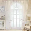 カーテンカートゥーンピンクコットンリネン刺繍星シアーチュールキッドボーイズリビングルームの窓飾りキッチンのためのベッドルームカーテン