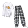 Tweedelige broek voor dames schattige nacht pyjama set voor vrouwelijke woningbroek en tops hoge taille dames caboonkleding