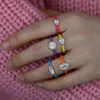 Cluster Rings Geometric CZ Engagement Ring For Women Colorful Enamel Band Stacking Finger Jewelry