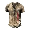 القمصان للرجال عتيقة زر V-neck يسوع المسيح Henley 3D Short Sleeve Scull كبير الحجم من الجمجمة Tee Tee Punk streetwear 230131