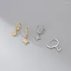 Boucles d'Oreilles Créoles Asymétrie Authentique REAL. 925 Sterling Silver Fine Mini CZ Set Moon Star Ear Huggie C-G8666