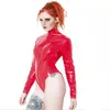 Damen Jumpsuits Strampler Rollkragen Frauen Sexy High Cut Bodysuit PVC Langarm Catsuit Reißverschluss zum Schritt Trikot Fetisch Club Kostüm Exotische Clubwear 230131