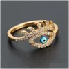 Band Rings Fashion Jewelry Evil Eye Ring Rhinstone Blue Eyes Adjustable Drop Delivery Dh2As