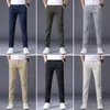 Calças masculinas 7 cores clássico cor sólida verão fino calças casuais negócios moda estiramento algodão magro marca calças masculinas 230131