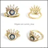 Bandringe Hohe Qualität Blue Evil Eye Ring Weibliche Mädchen Mode Strass Einstellbare Schmuck Gold Bague Für Frauen Valentinstag Dro Dh53H