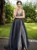 Sexy Deep V-Neck Evening Dresses Beaded Top Backless Side Split Long Prom Gowns Major Beading