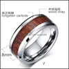 Bandringe 8mm Wolfram Finger langlebig Vintage Titan Edelstahl Holz Inlay Ring Schmuck für Männer Frauen 316L Drop Lieferung Otatl