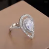 Anneaux de mariage à la mode argent plaqué goutte d'eau fiançailles pour les femmes brillent CZ pierre incrustation bijoux de mode bandes délicates anneau