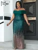 Plus size Dresses Missord Off Shoulder Sequin PlLUS SIZE Women Formal Dress Short Sleeve Large Maxi Evening Party Green Sexy Vestdios 230130