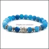 Charm Armband Agate Natural Stone Armband Blue Yoga Chakra Kvinnor M￤n smycken Agates Lion Owl Buddha Beads Charms Drop Delivery Dhcge