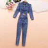 Pantalon de deux pièces pour femmes Fashion Casual Denim costume cowboy Veste manteau crop top et pantalon de crayon