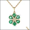Pendant Necklaces Elegant Flower Necklace Emerald Zircon Gemstone Jewelry Ornament Women Wedding Six Petal Diamond Drop Delivery Pend Dh1Rd