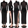 الفساتين غير الرسمية للنساء تراه من خلال شبكة مثيرة طويلة الأكمام طويلة Turkneck Maxi Dress