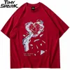 Męskie koszulki streetwearne Ogabrywa Tshirt Hip Hop Gun Breaking Heart Print T-shirt Men Harajuku Bawełniany luźne letnie topy z krótkim rękawem TEES 230131