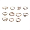 Bandringar 2022 Vintage Fashion Ring Set For Women Girls Gold Metal Punk Geometric Hollow Leaves Finger Party Jewelry Anillos Drop de Dhlwm
