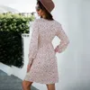 Casual Kleider Herbst Elegante Blumen Derss Frauen Sexy V-ausschnitt Langarm A-line Kleid Schöne Süße Mode Drucken Frau Robe Femme