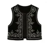 Frauenwesten 2023 Ladies Vintage O Hals Paillettenblumen schwarze schwarze Sticked Cropped Weste Jacke M ärmellose Casual Velvet Tanktop