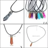 Pendant Necklaces Pretty Stone Necklace Vintage Natural For Women Crystal Quartz Gem Cord Statement Leather Drop Delivery Jewelry Pen Dhfcu