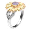 Wedding Rings UFOORO Jewelry Ring For Woman Silver Color Cute Gold Sunflower Multicolor Crystal Gift Women Drop