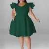 Plus size Dresses Wmstar Size for Women Elegant Party Solid Ruffles Sleeve Big Hem Midi Dress Wholesale 230130