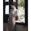 Etnische kleding kanten stiksel sexy qipao jurk Chinese stijl solide kleur korte mouw elegante middenrok vrouwen a-line bescheiden cheongsam