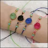 Pulseras con dijes Pulsera de cuentas de piedra de resina Druzy natural con tarjeta Make A Wish Cuerda roja azul Tejido ajustable para hombres Mujeres Drop De Otqrd