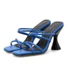 Slippers Blue White Concise Cross Strap Women Open Toe Slip On Sandal Woman High Heel Flip Flops Ladies Sexy Party Shoes Size 42
