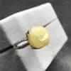 Clusterringen 11 mm Top Natuurlijke gele barnsteenring voor vrouw Lady Man Crystal Silver Bloem gesneden kralen Gemstone verstelbare sieraden