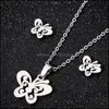 Earrings Necklace Stainless Steel Butterfly For Women Jewelry Sets Animal Necklaces Pendants Cute Kids Gifts Drop Delivery Otpsj