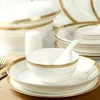 Din sets sets 50 st. Set gouden gestreepte ontworpen Fine Bone China keramische restaurant Porseleinen gerechten en borden