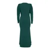 Casual Dresses Solid Long Sleeve Elegent Dress 5XL Women Autumn Winter V-Neck Elastic High Waist Maxi Female Slim Beach Robe