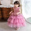 Girl Dresses Princess Champagne Formal Children Party Elegant Kids Gowns Sequins Tulle Cake Wedding Birthday First Communion Dress