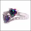 Bague Solitaire Jolis Anneaux Mystique Arc-En-Ciel Zircon Double Sterling Sier Plaqué Pierre De Naissance Bijoux De Mariage Bdehome Drop Livraison Dhbjh