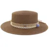 Wide Brim Hats HT3621 2023 Women Summer Sun Hat Straw Beach Cap Ladies Flat Top Boater Fedoras Female Travel Panama