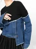 Women's Jackets EAM Loose Denim Burr Irregular Short Sweatshirt Round Neck Long Sleeve Women Big Size Fashion Spring Autumn 2023 1M8790 230131