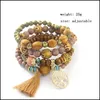 Beaded Strands Classic Bead Bracelet Set For Women Mtilayer Natural Wooden Boho Vintage Tree Tassel Charms Beads Bracelets Jewelry Otukh