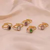 Cluster Rings Luxury Colorful Oval Zircon Flower Adjustable For Women 18K Gold Plated Tarnish Free Finger Jewelry Gift Anniversary